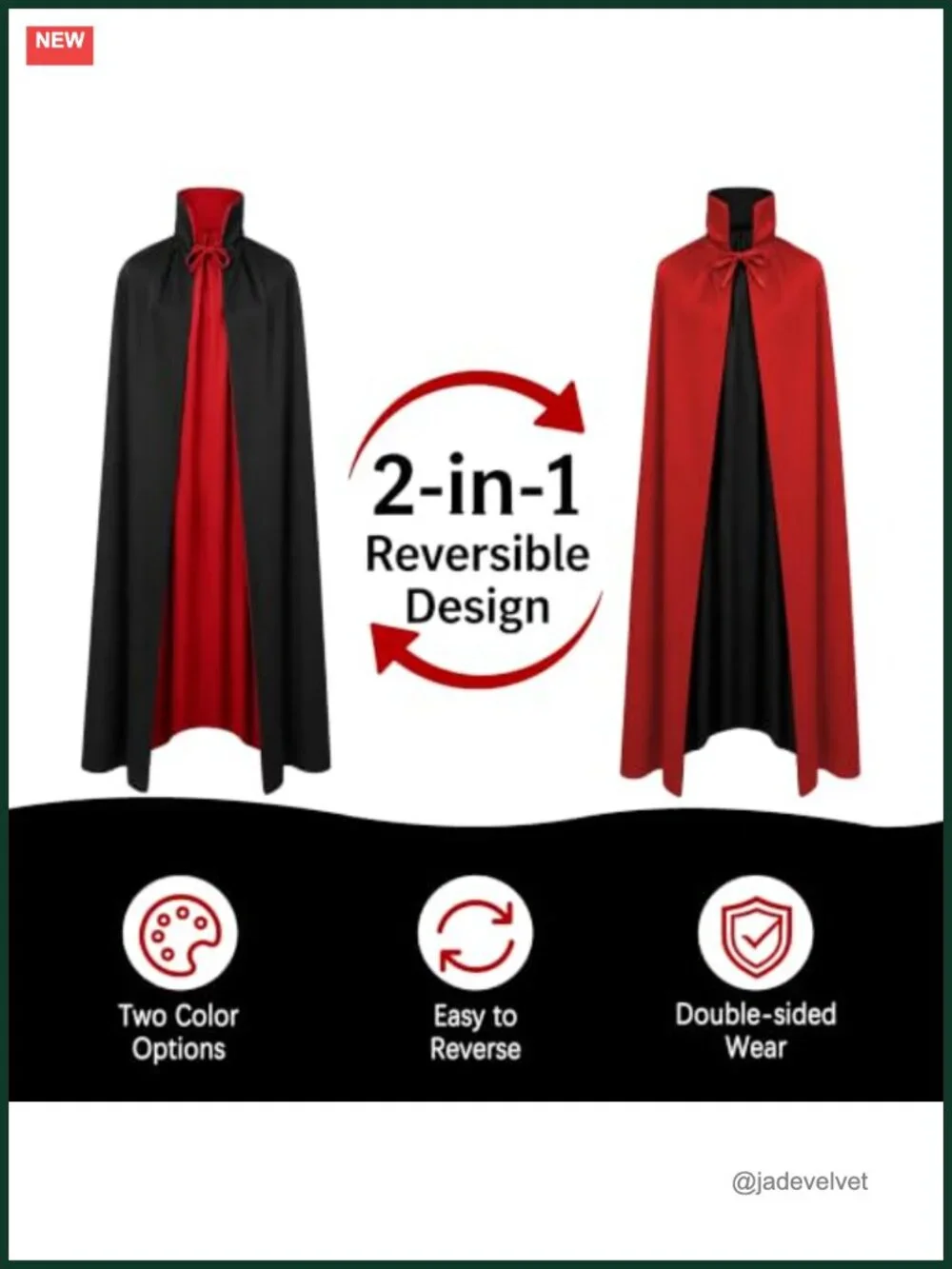 Reversible Stand Collar Cape for Halloween Cosplay